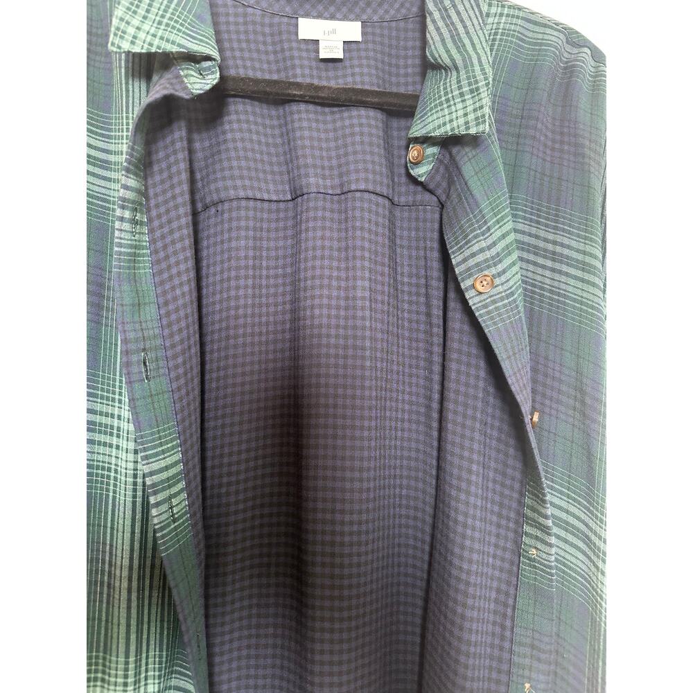 J Jill 2X Blue Green Plaid 100% Rayon Button Front Tunic Shirt Oversized - Picture 6 of 12